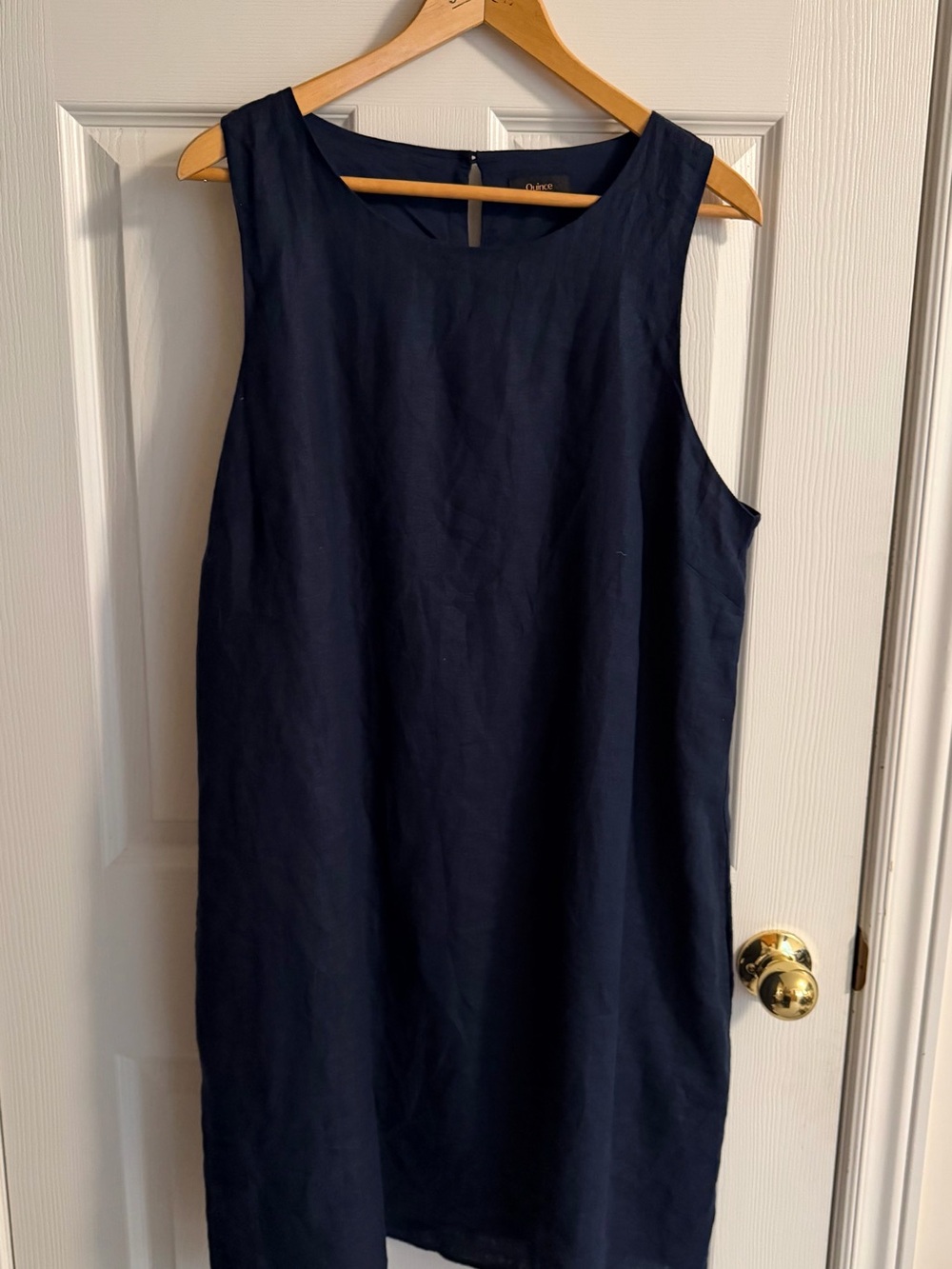 Quince Navy Linen Sleeveless Shift Dress